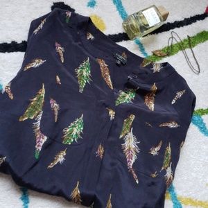 Talbots Washable Silk Feather Pocket Shirt